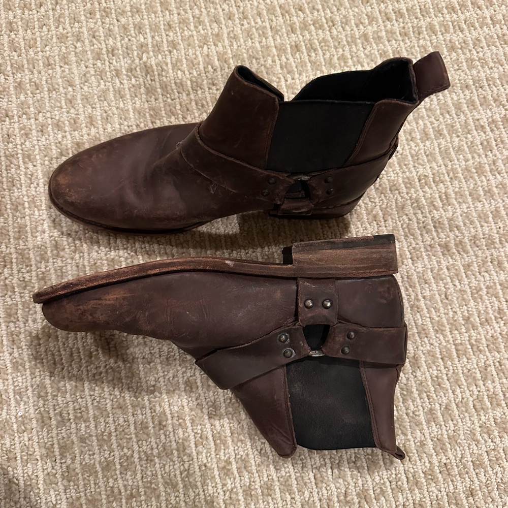 Frye Brown Chelsea Boots with Buckle Detail